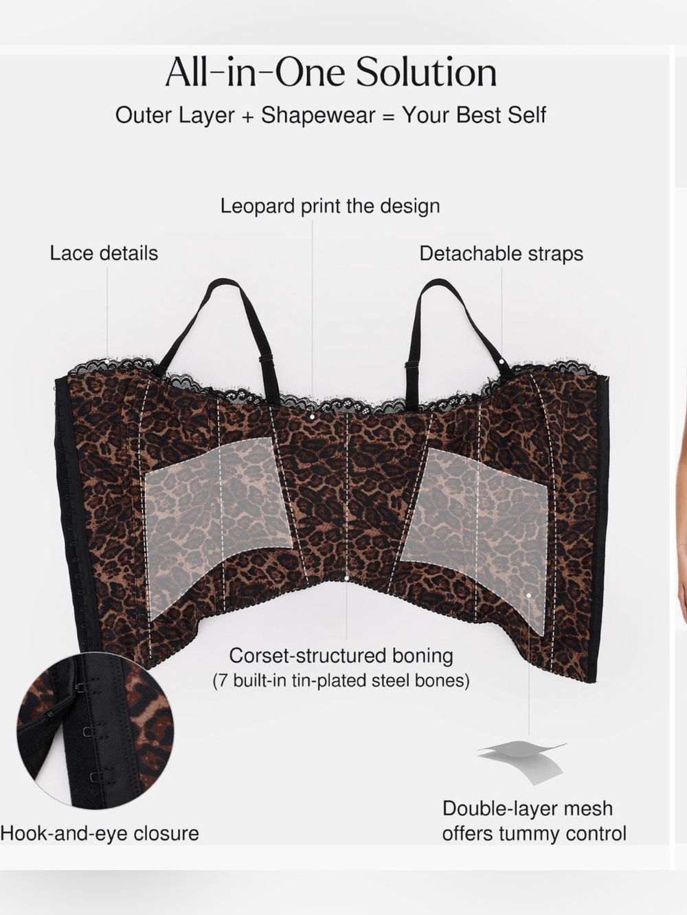 Popilush Brown Leopard Lace Detachable Strap Corset Bustier Tank Size L NWOT! - Picture 3 of 11